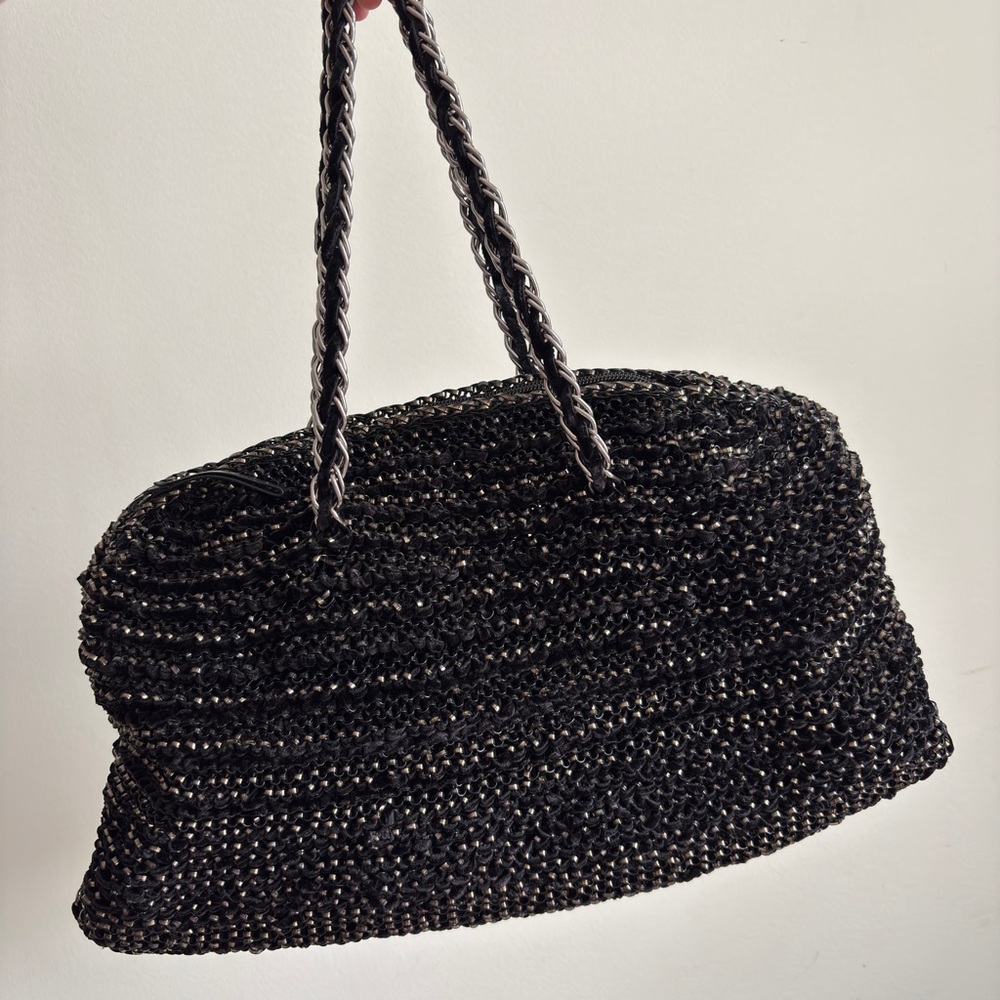 Woven Straw Tote Bag in Black